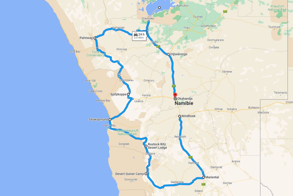 Itinéraire autotour Namibie